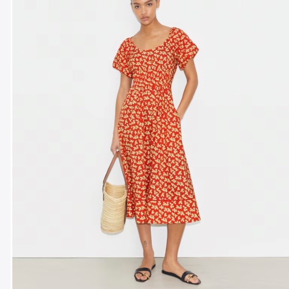 Tory Burch Dresses & Skirts - New Tory Burch Scoop Neck Midi Dress Size 4 | Red “Little Leaves” Prin…